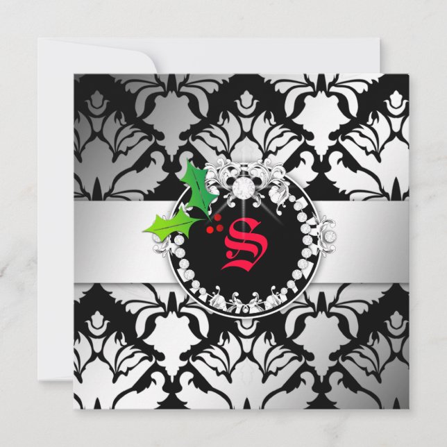 311-Damask Shimmer Invitation de Noël Noir (Devant)