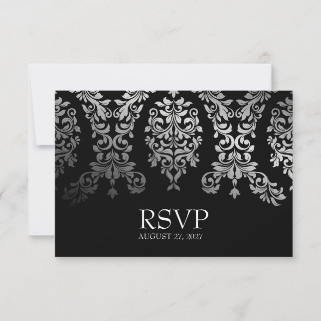 311 Dashing Damask Black Faux Silver RSVP (Devant)