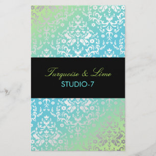 311 Dazzling Damask Turquoise & Lime Black