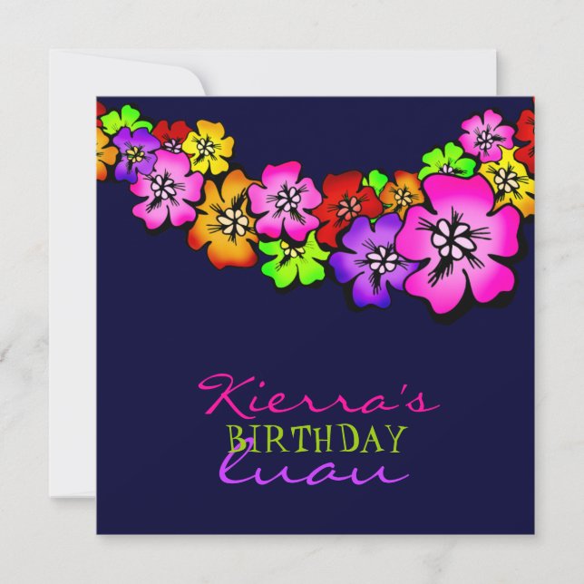 311 Flower Shower Lei Invitation Dark Navy Blue (Devant)