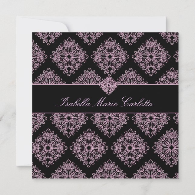 311-Isabella Invitation Pink et Black Damask (Devant)