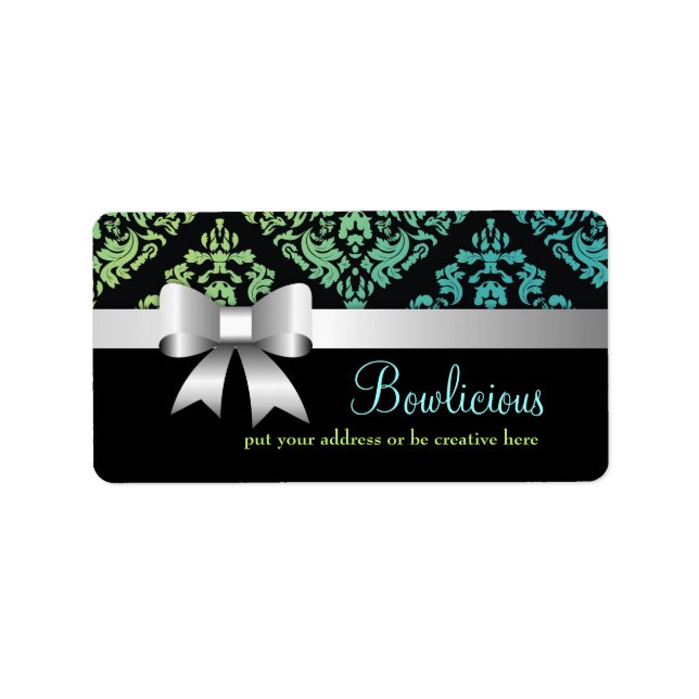 311-Luxurieusement Turquiose Lime Damask Étiquette (Devant)