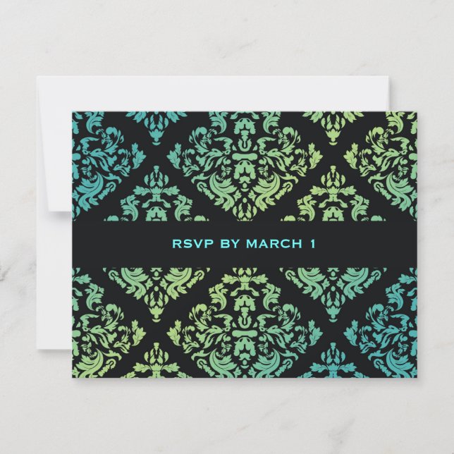 311-Luxurieusement Turquoise Lime Damask RSVP (Devant)