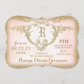 311 Monogramme Parties scintillant d'or Invitation