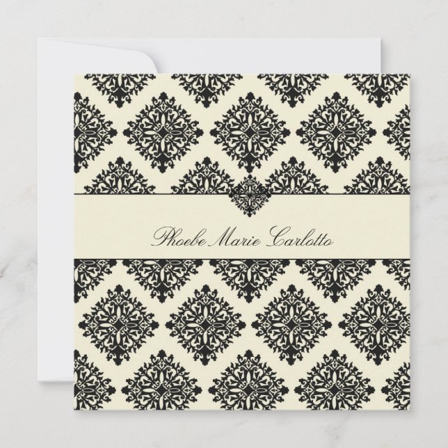 311-Phoebe Cream & Black Damask Invitation (Devant)