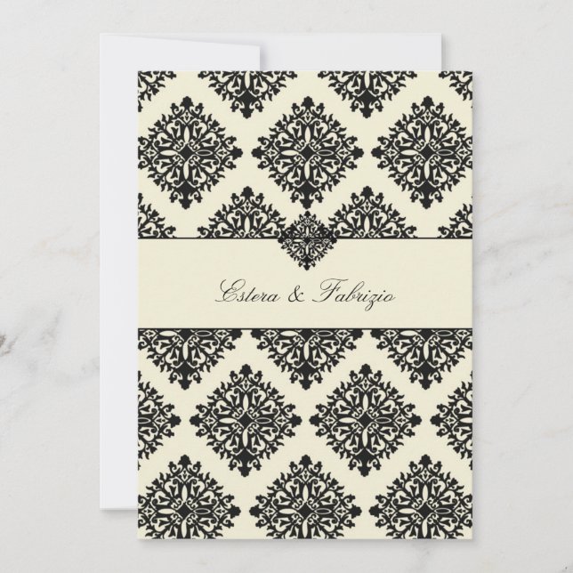 311-Phoebe Cream & Black Damask Invitation (Devant)
