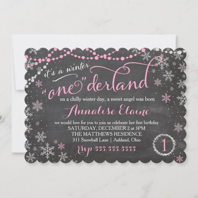 311 Pink Winter ONE derland Invitation d'anniversa (Devant)