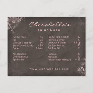 311 Salon Spa Floral carte postale Brochure rose