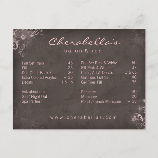 311 Salon Spa Floral carte postale Brochure rose (Devant)