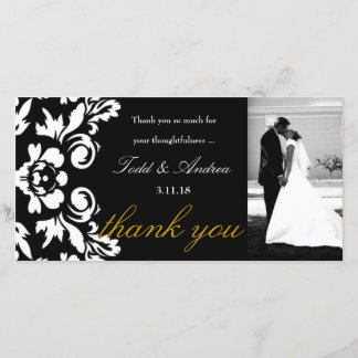 311-White Mariage damassé Merci Carte photo