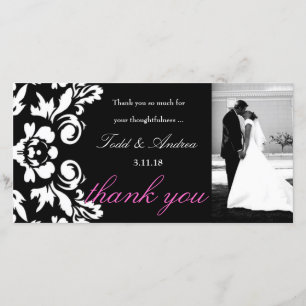 311-White Mariage damassé Merci Carte photo