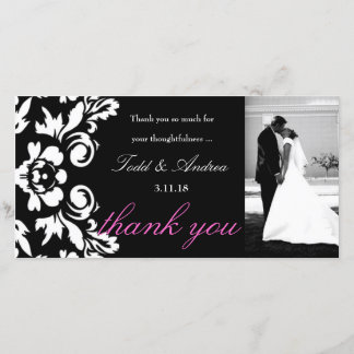 311-White Mariage damassé Merci Carte photo