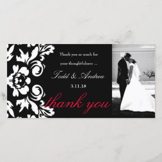 311-White Mariage damassé Merci Carte photo