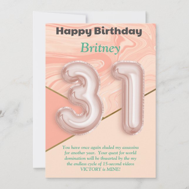 31 ans filles Bonne carte d'anniversaire (Devant)