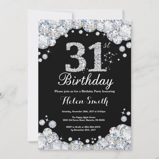 31e anniversaire Invitation Chalkboard Silver Diam (Devant)
