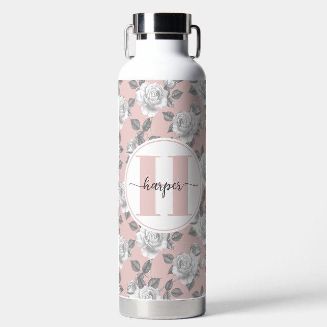  32 oz. Jardin rose Monogramme Bouteille d'eau ros (Avant)