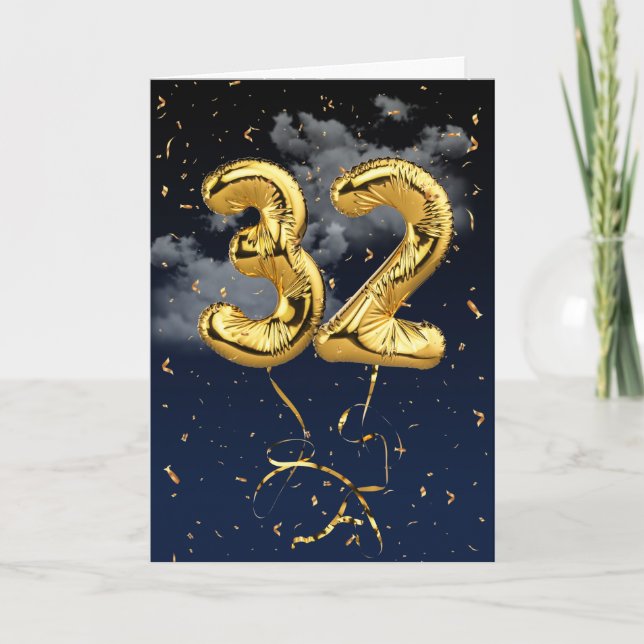 32e Anniversaire Gold Mylar Balloon et carte Confe (Devant)