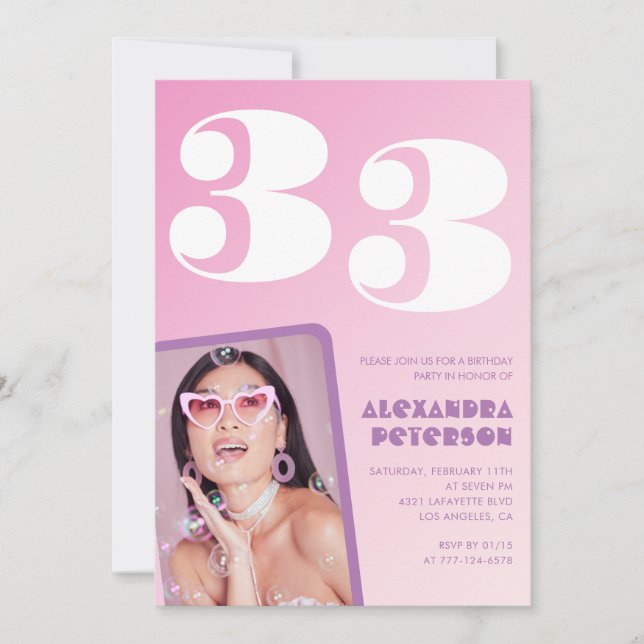 33e anniversaire invitation Retro Pink Photo (Devant)