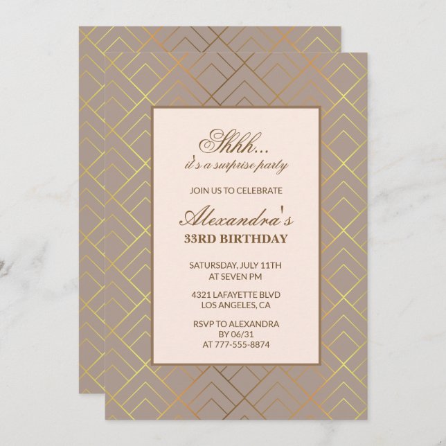 33e anniversaire invitation Surprise party Gold (Devant / Derrière)