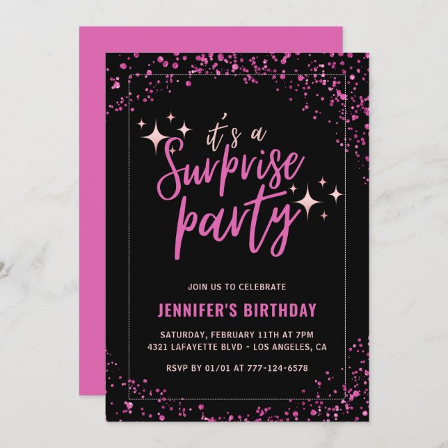 33e anniversaire Invitation Surprise party Pink (Devant / Derrière)
