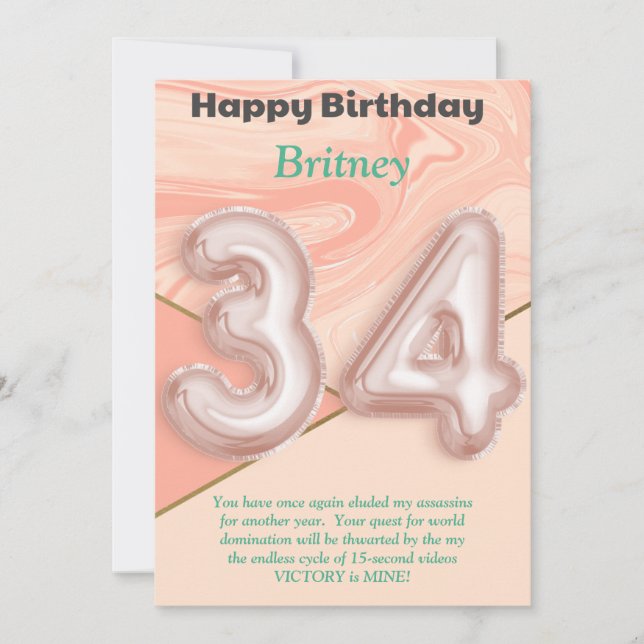 34 ans filles Bonne carte d'anniversaire (Devant)