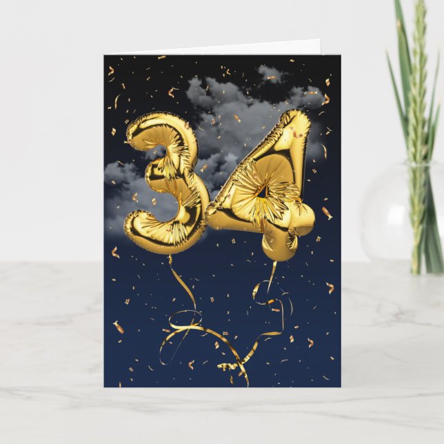 34e Anniversaire Gold Mylar Balloon et carte Confe (Devant)