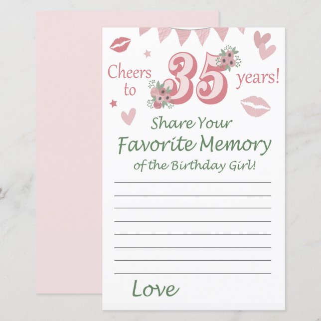 35 ans Souvenir préféré de l'anniversaire de la fi (Devant / Derrière)