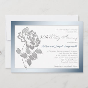 35e Anniversaire Blanc, Argent Peony Invitation