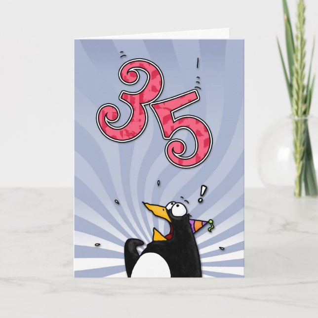 35e anniversaire - Carte de surprise de pingouin (Devant)