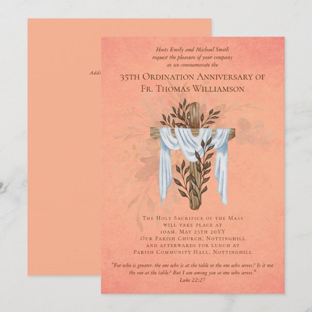35e anniversaire d'ordination Invitation Coral (Devant / Derrière)