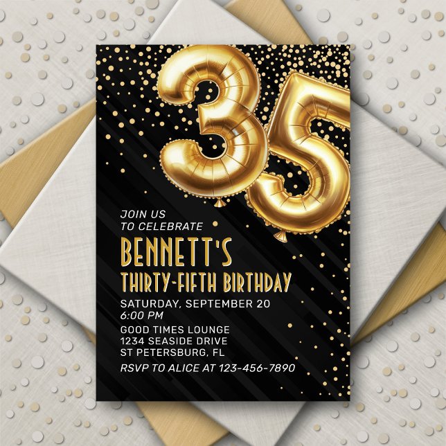 35e anniversaire Gold Black Invitation (Créateur téléchargé)