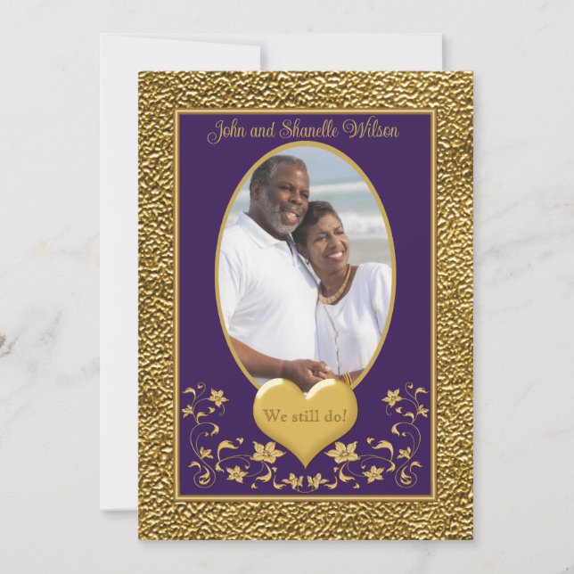 35e anniversaire, Gold Heart Invitation - Violet (Devant)