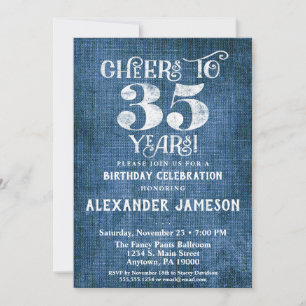 35e anniversaire Invitation Linen Bleu Bravo rusti