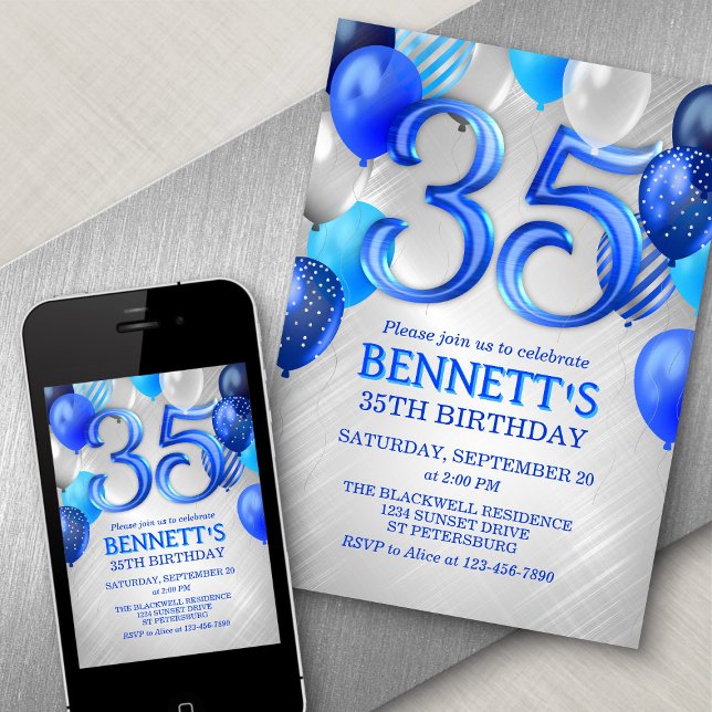35th Mens Blue Anniversaire Invitation (Créateur téléchargé)