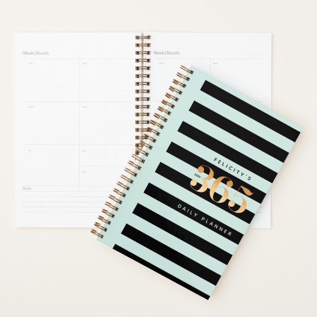 365 Planificateur quotidien | Chic Gold, Mint et B (Devant avec enveloppe)