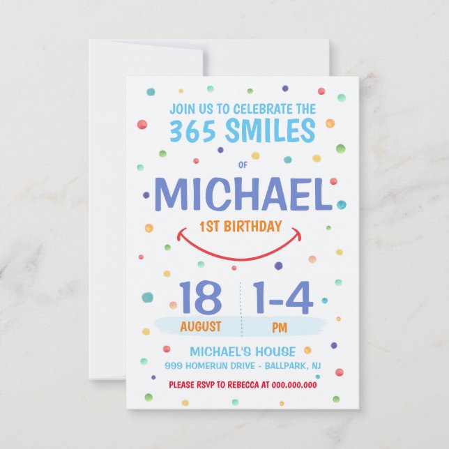 365 Smiles Invitation 1st Birthday (Devant)