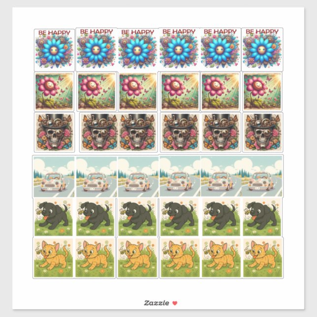 36 Autocollants assortis steampunk et animaux (Feuille)