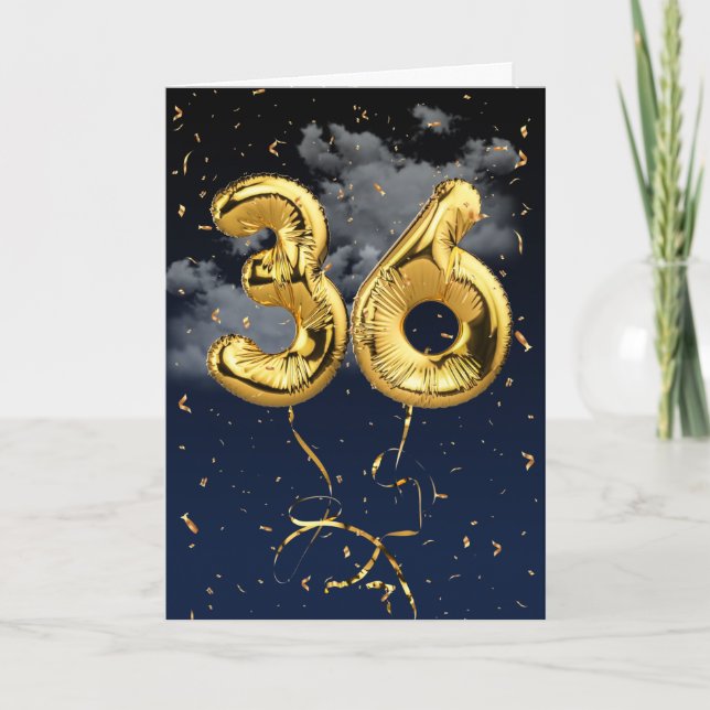 36e Anniversaire Gold Mylar Balloon et carte Confe (Devant)