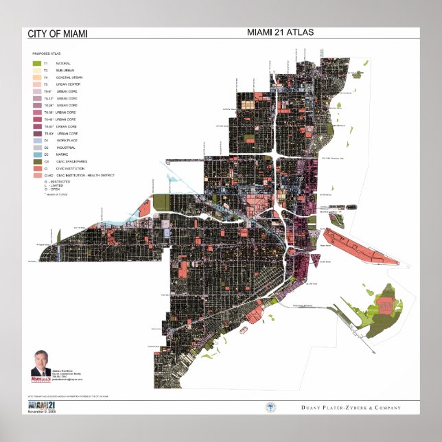 37" x 36" Miami 21 Zoning Code Atlas Poster Matte (Devant)