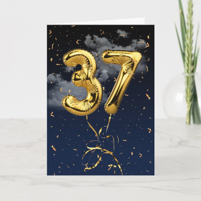37e anniversaire Gold Foil Balloon et carte Confet (Devant)
