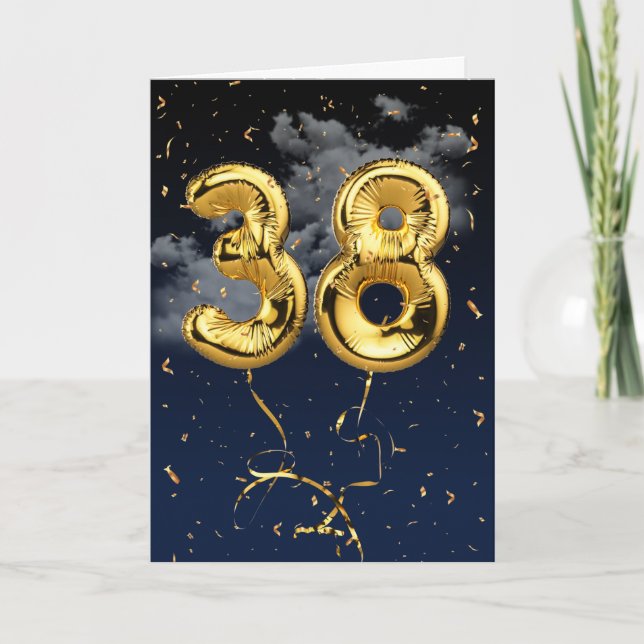 38e Anniversaire Gold Mylar Balloon et carte Confe (Devant)