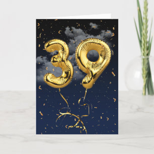 39e Anniversaire Gold Mylar Balloon et carte Confe
