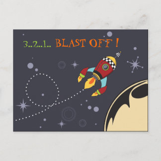 3,2,1 Blast Off, retro rocket Carte postale