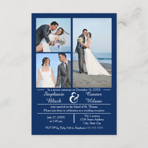3/4 Photos Bleu vertical - Faire-part Mariage 3x5
