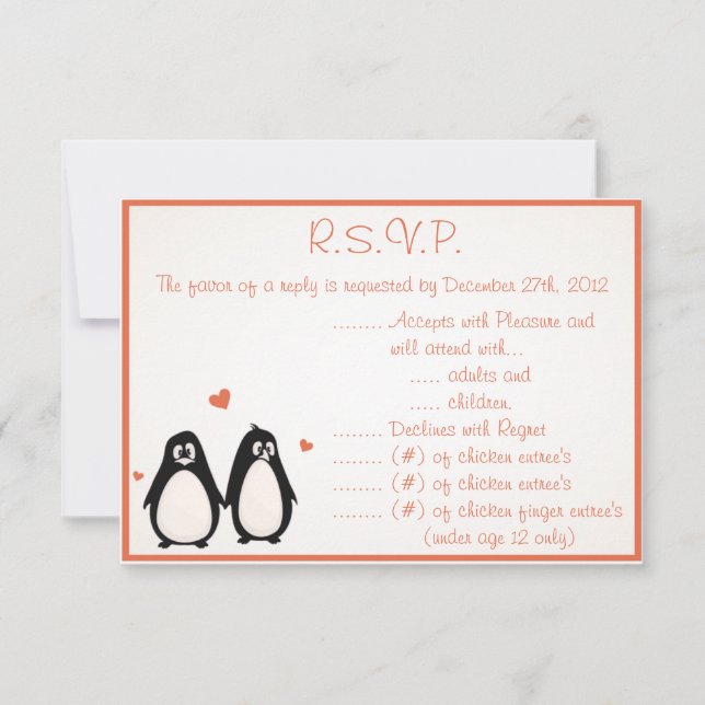 3,5 x 5 Carte de réponse R.S.V.P Pingouin Amour/Co (Devant)