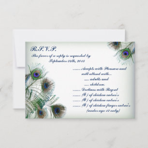 3,5 x 5 Carte de réponse R.S.V.P Plumes de paon Bl
