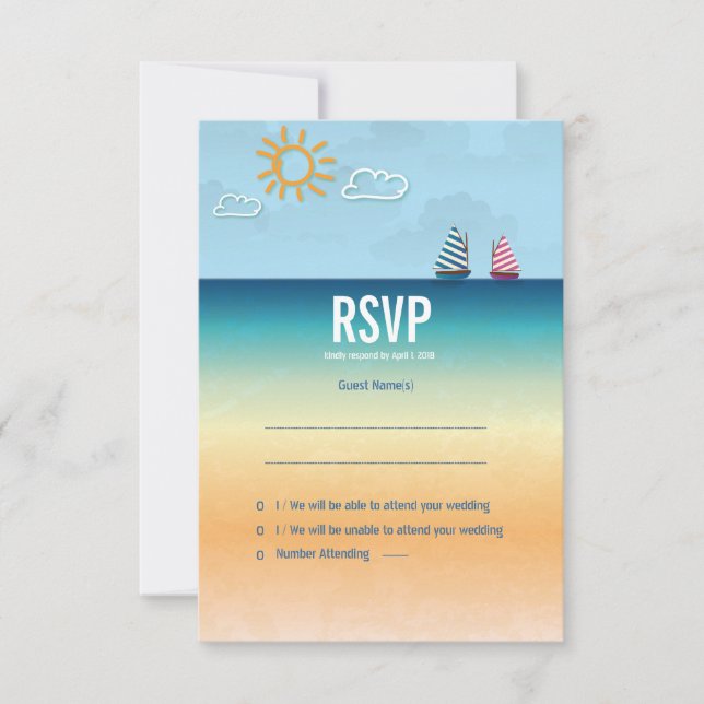 3,5 x 5 Ocean Sand Beach Theme Wedding Carte RSVP (Devant)