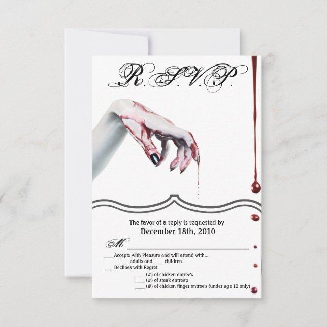 3,5 x 5 R.S.V.P. Cartes zombie goutte de sang vamp (Devant)