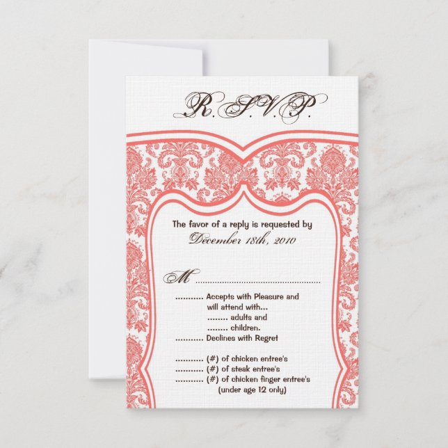 3,5 x 5 R.S.V.P. Mariage de carte Damask (Devant)
