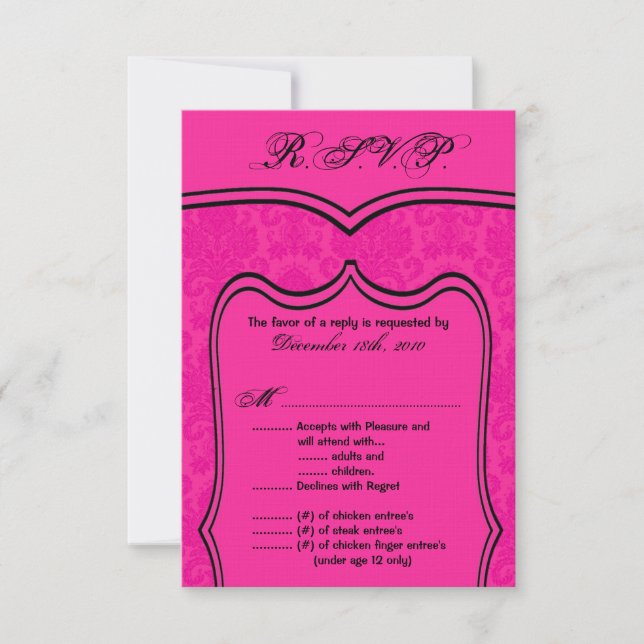 3,5 x 5 R.S.V.P. Mariage de carte Damask (Devant)